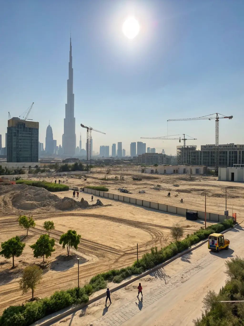 An aerial view of a large industrial facility in Dubai, showcasing the scale and complexity of the project, emphasizing AxB Contracting's capabilities in industrial construction.